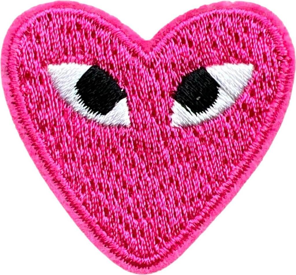Herz mit Augen-Emblem-Aufnäher zum Aufbügeln, dunkelrosa