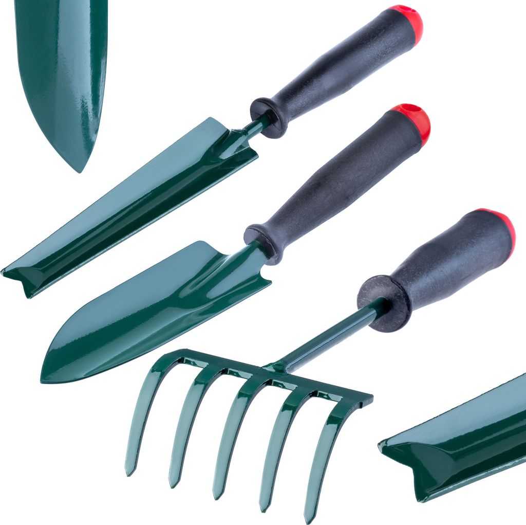 KADAX Gartenwerkzeug-Set 3in1 Spachtel Rechen Gartenschneider stark