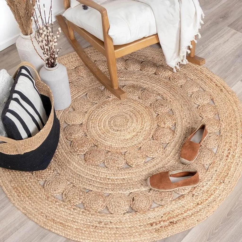 Tapis en jute robuste et durable Volero Fair - Rond soleil naturel 120cm