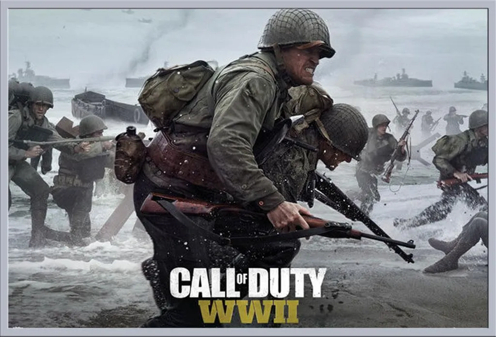 Affiche Call of Duty Stronghold Seconde Guerre Mondiale avec Cadre Argent