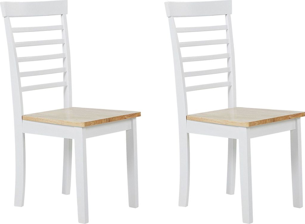 BELIANI Esszimmerstuhl Gummibaumholz / Weiss 2er Set Wohnzimmer Küche Esszimmer