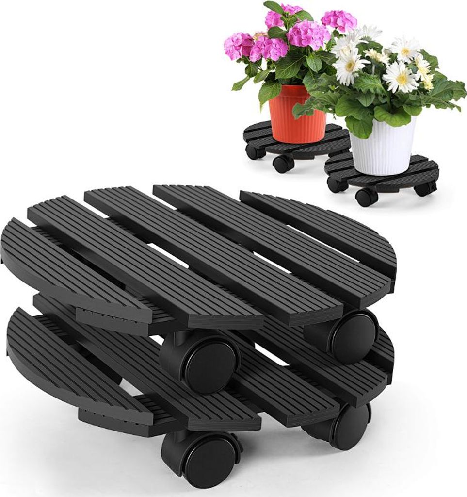 Faziango 2X WPC Pflanzenroller 30cm, Blumenroller Tragkraft 80 KG, Rolluntersetzer mit Rollen, Kübelroller für Pflanzen, Blumentopf(Rund, Grau)