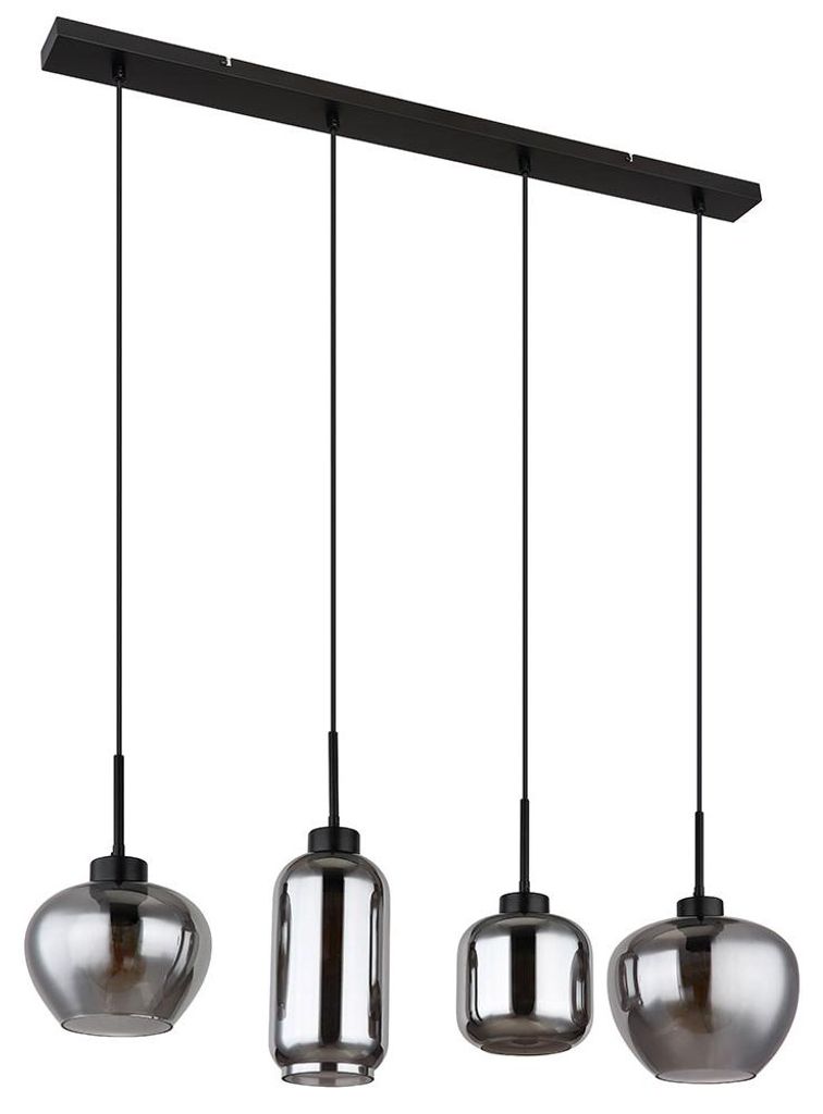 Hängelampe, 4 Flammig, Rauchglas, schwarz, L 99,5 cm Produktbild 
