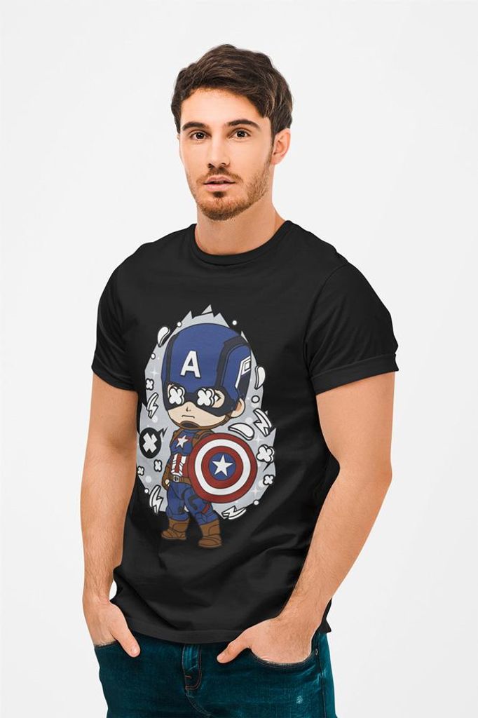 D&B Férfi Uni Polo PC00007 Captain America Schwarz-Größe 3XL