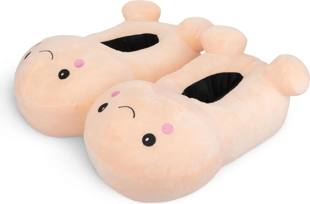 Chaussons rembourrés pénis sourire beige moelleux en coton haute qualité