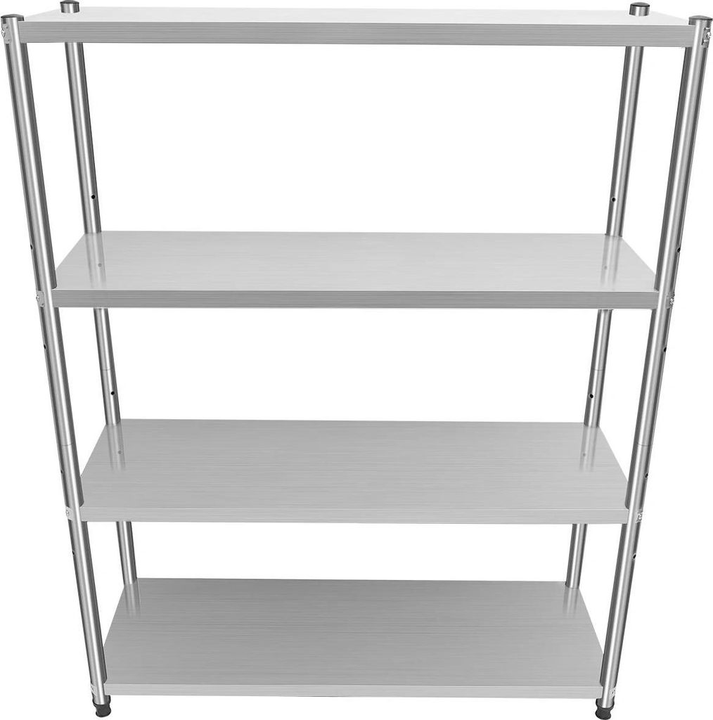 Edelstahl Lagerregal - Bodenstehend - 4 Ebenen - Tragkraft 50 kg - Für Küche - Silber