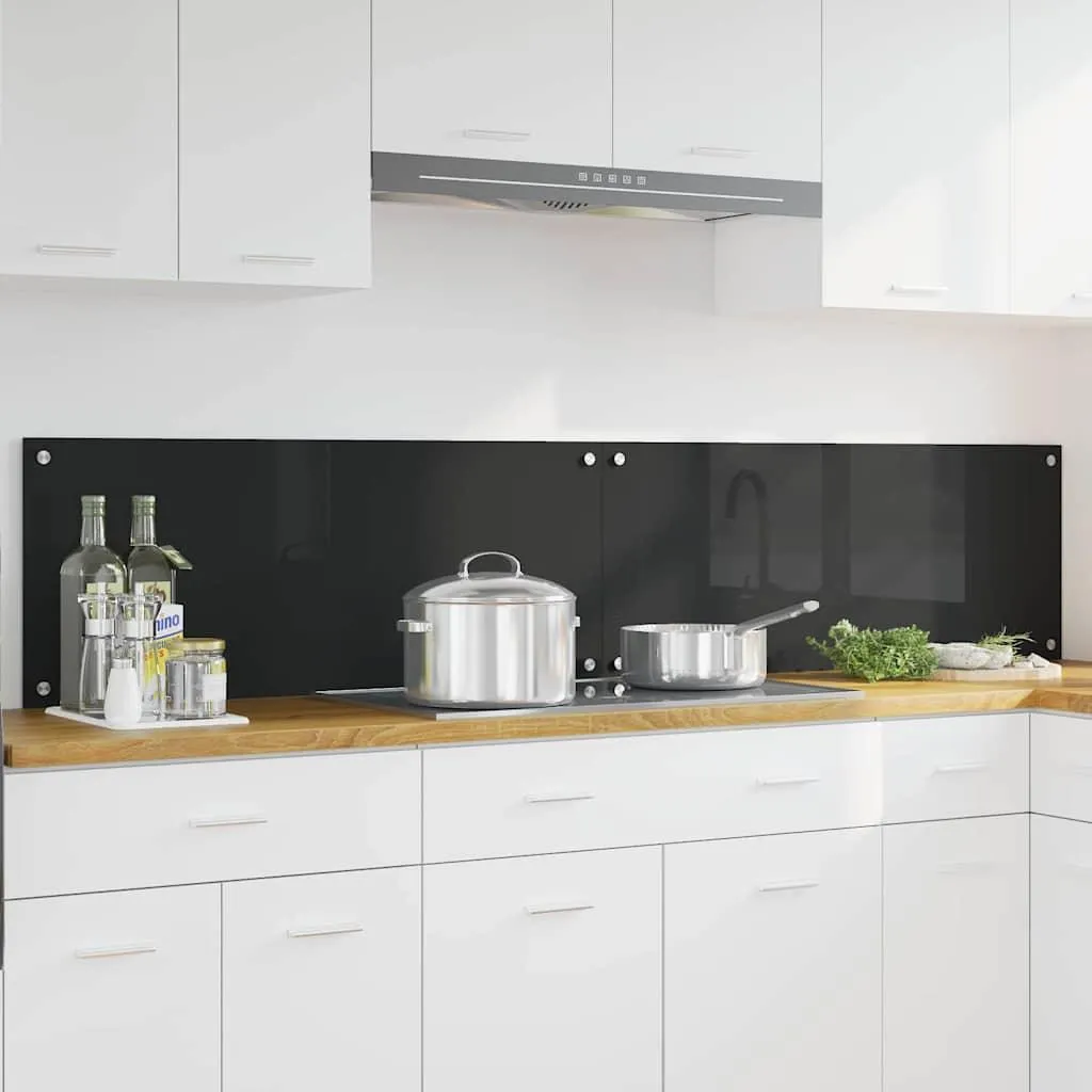 Protection murale de cuisine noir 100x40 cm - Pack de 2 en verre trempé