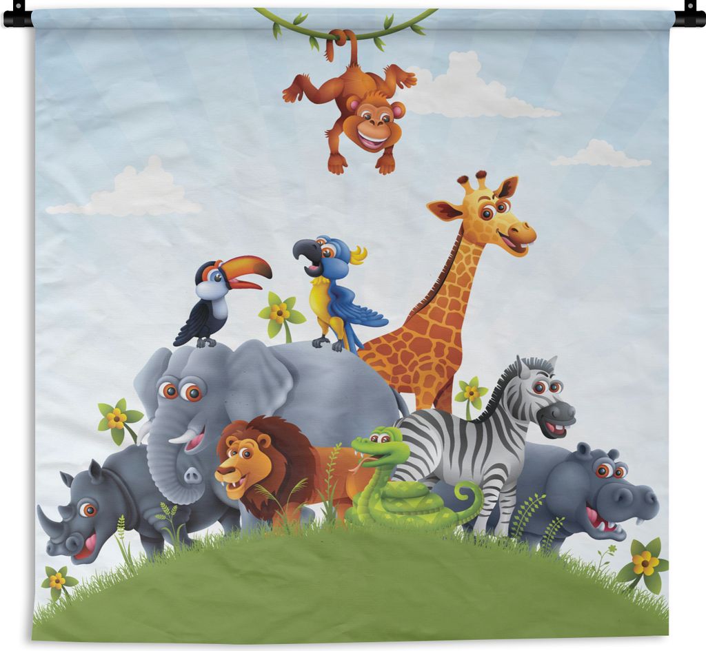 MuchoWow Wandteppich Wandbehang Dschungel - Illustration - Wildtiere - Jungen - Mädchen - Kind 60x60 cm Tapisserie Dekoration Wandtuch - Dekorat...