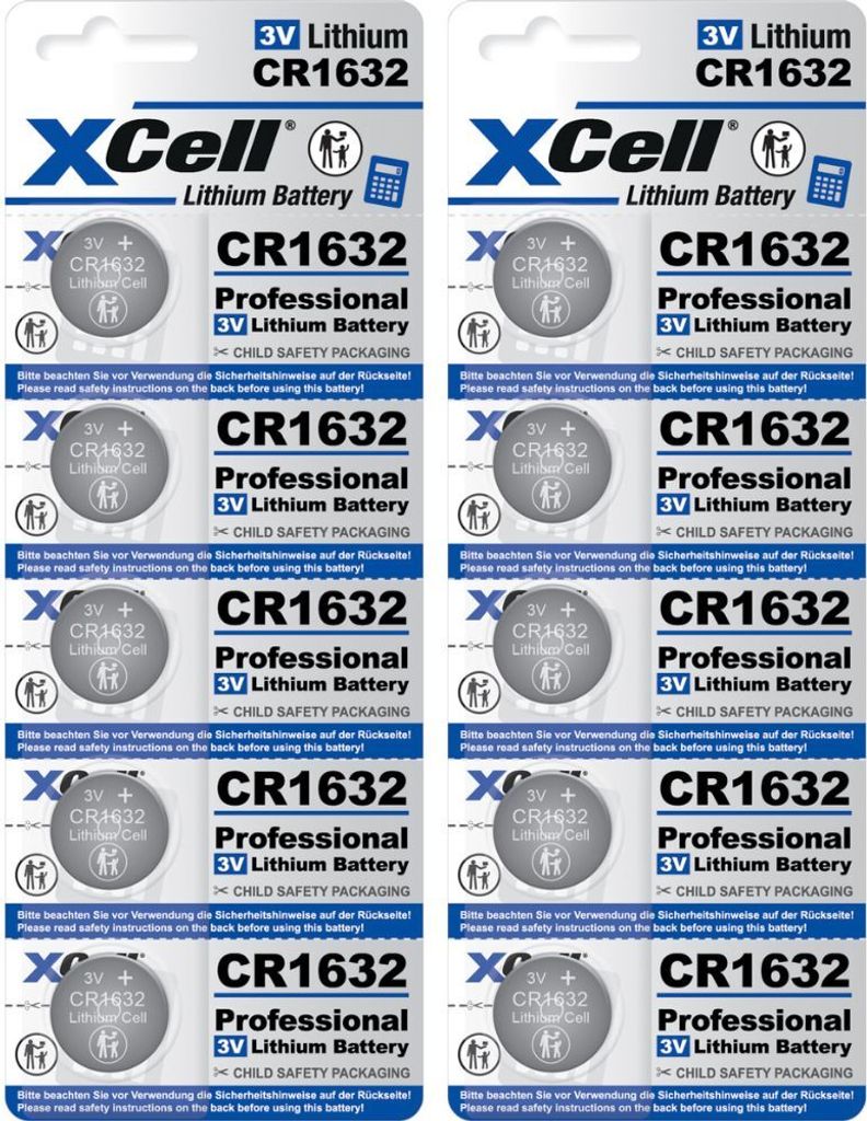 10x XCell Lithium-Knopfzelle CR1632 3V/130mAh (2x 5er-Blister)
