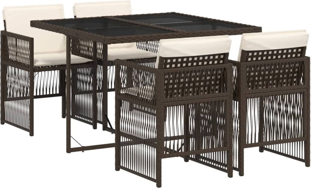 5-tlg. Garten-Essgruppe mit Kissen Braun Poly Rattan