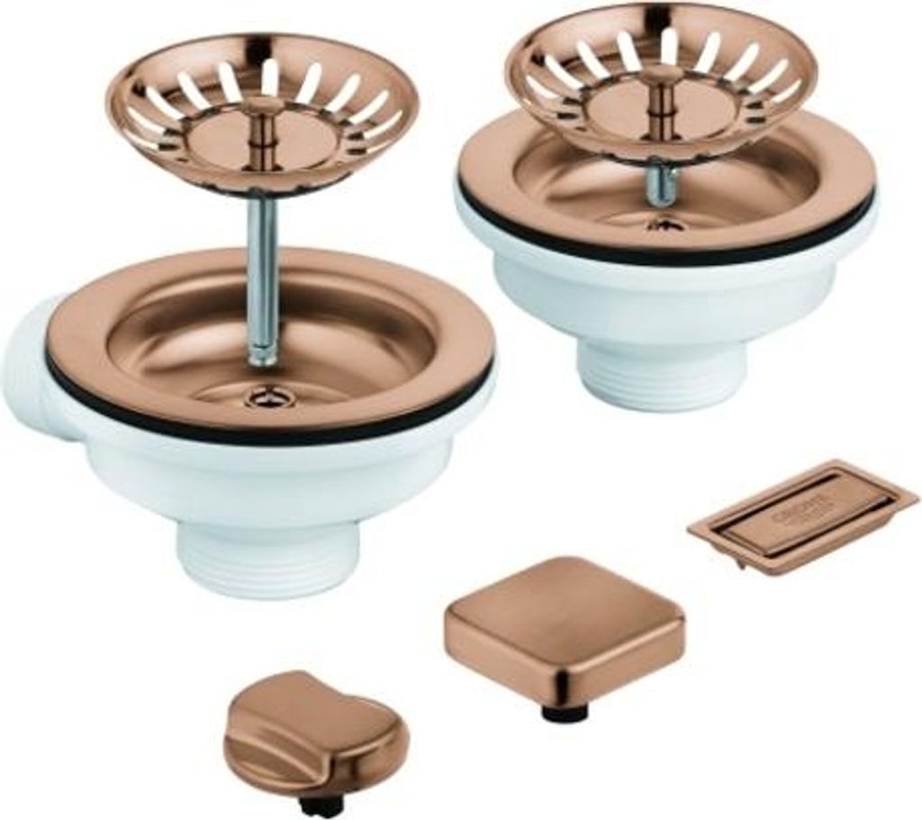 GROHE Ablaufgarnitur, mit Exzenter, für Küchenspülen mit 2 Becken, mit Abdeckelement, Kappe/Abdeckung quadratisch, 40998DL0