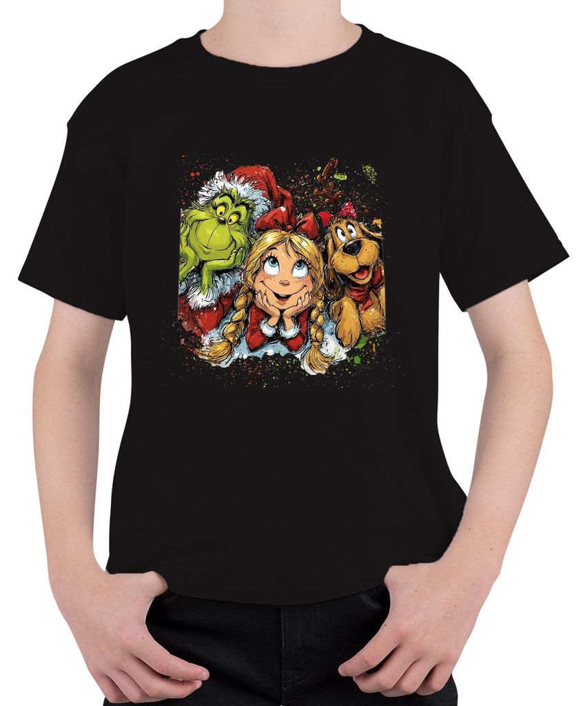 Grinch Cindy Lou Who Max Weihnachten lustig Geschenk Vintage Uni Kinder T-Shirt, Schwarz, 116