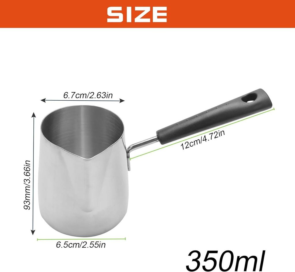 Wachsschmelztopf mit langem Griff, Kerzen-, Seifen- und Duftwachsschmelztopf, Metall-Kaffeekanne, Latte- und Milchaufschäumer, Krug, 350 ml