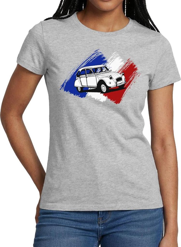 Spreadshirt Citroën 2CV Ente Französische Flagge Frauen T-Shirt, L, Grau meliert