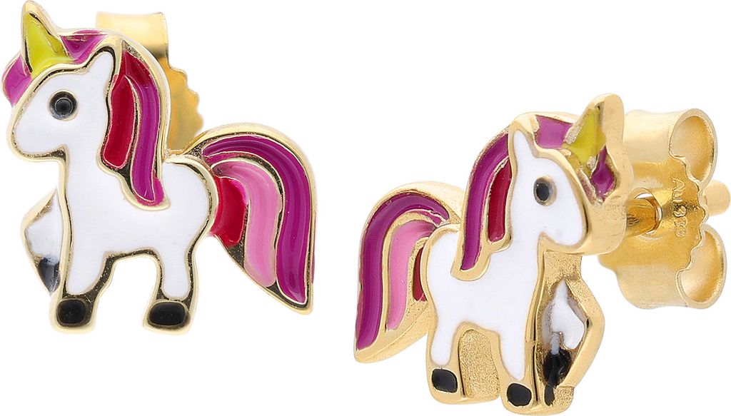 trendor 68435 Mädchen-Ohrringe Gold 333/8K Kinder-Ohrstecker mit Einhorn