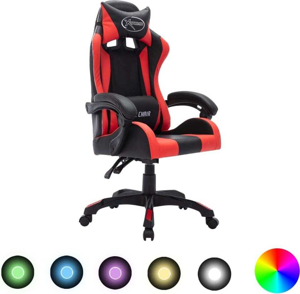 Gaming-Stuhl mit RGB LED-Leuchten Rot und Schwarz Kunstleder