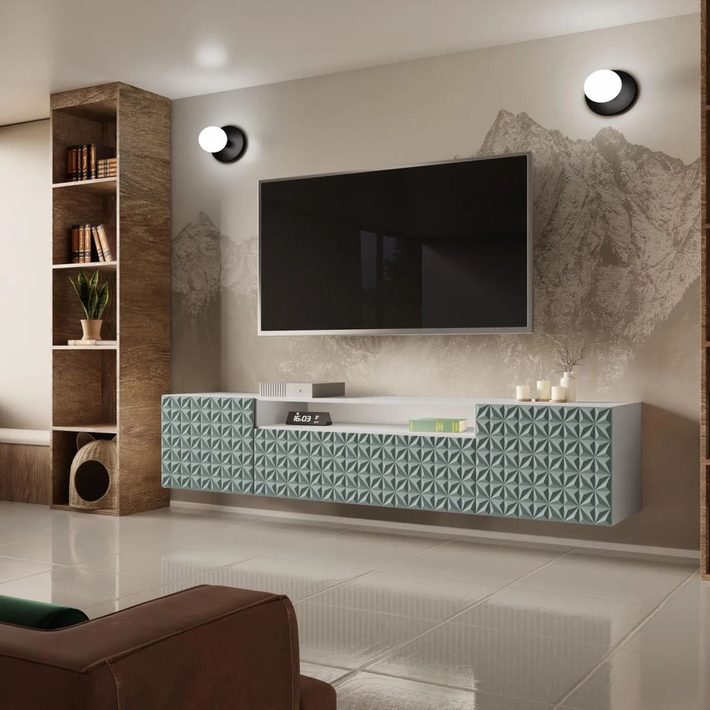 TV-Schrank CALI Hängeschrank Weiß + Grün