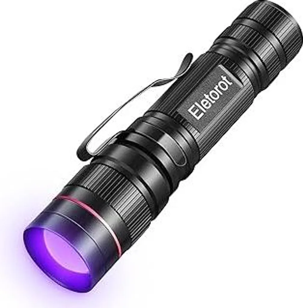 Torcia Eletorot UV LED 395 nm, focalizzabile e 3 modalità Lampada a luce nera, mini rilevatore di luce UV per urina di gatto, scorpioni e verifica delle banconote Blacklight