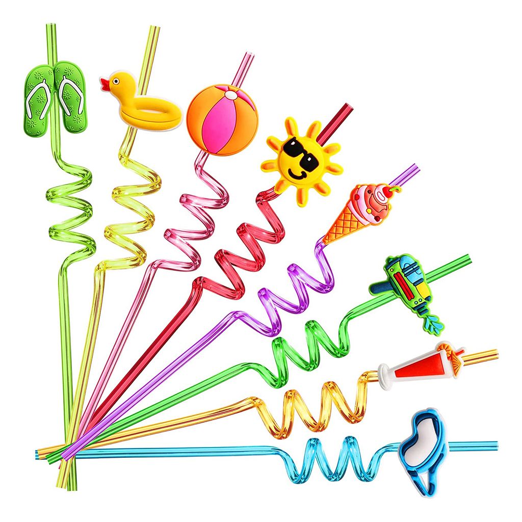 8-teilige Trinkhalme, Spiralrohr, Regenbogenfarben, lebensmittelecht, wiederverwendbar, Kunststoff, Trinkzubehör, Cocktail-Strohhalme, Sommer-/Str...