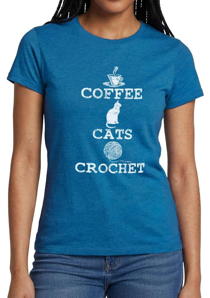 Spreadshirt Coffee Cats Crochet | Kaffee Katze Häkeln Frauen T-Shirt, XXL, Antikblaues Saphir meliert