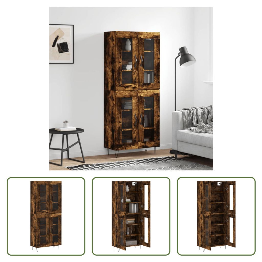The Living Store Highboard Räuchereiche 69,5x34x180 cm Holzwerkstoff