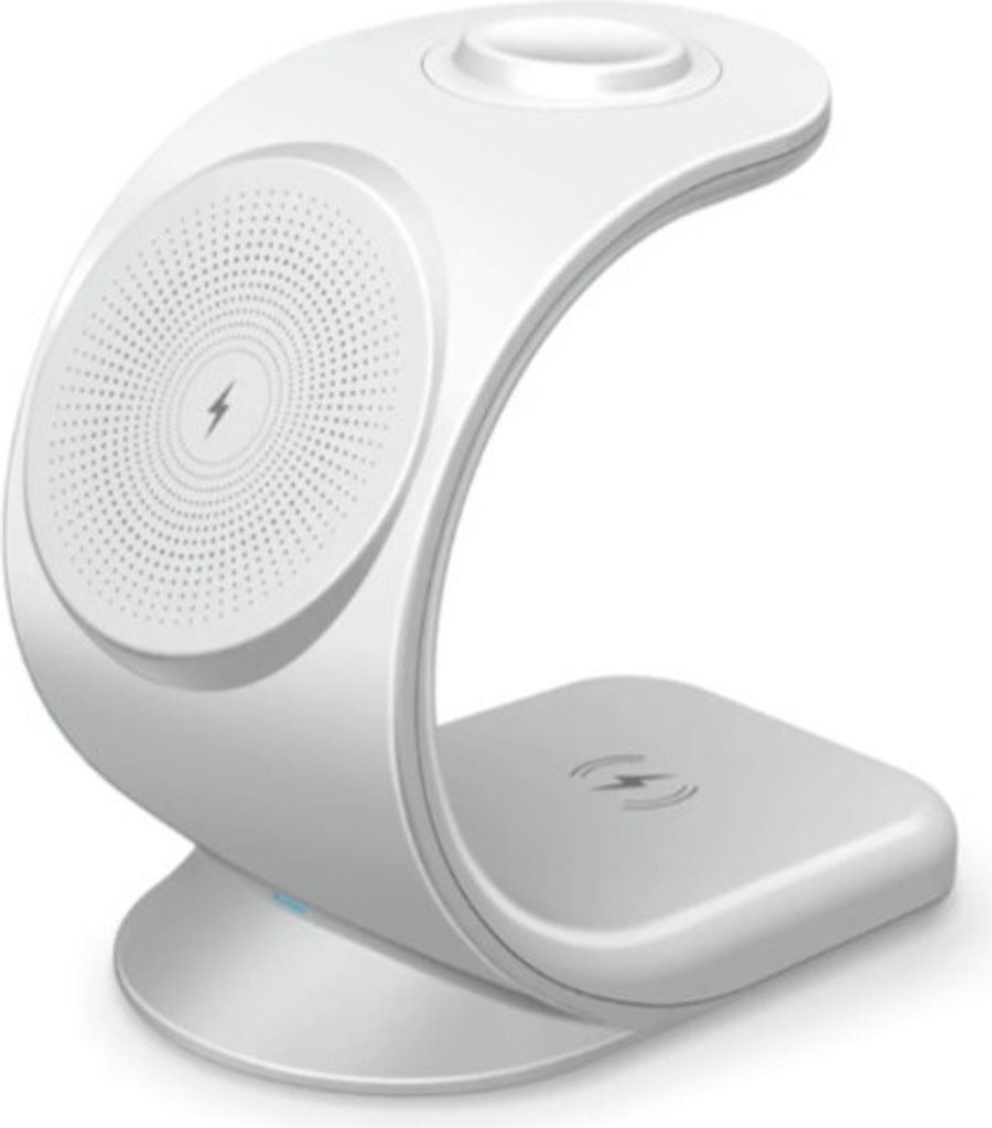 Kabelloses 3in1-Ladegerät für Mobiltelefon, Kopfhörer und Uhr - weiß