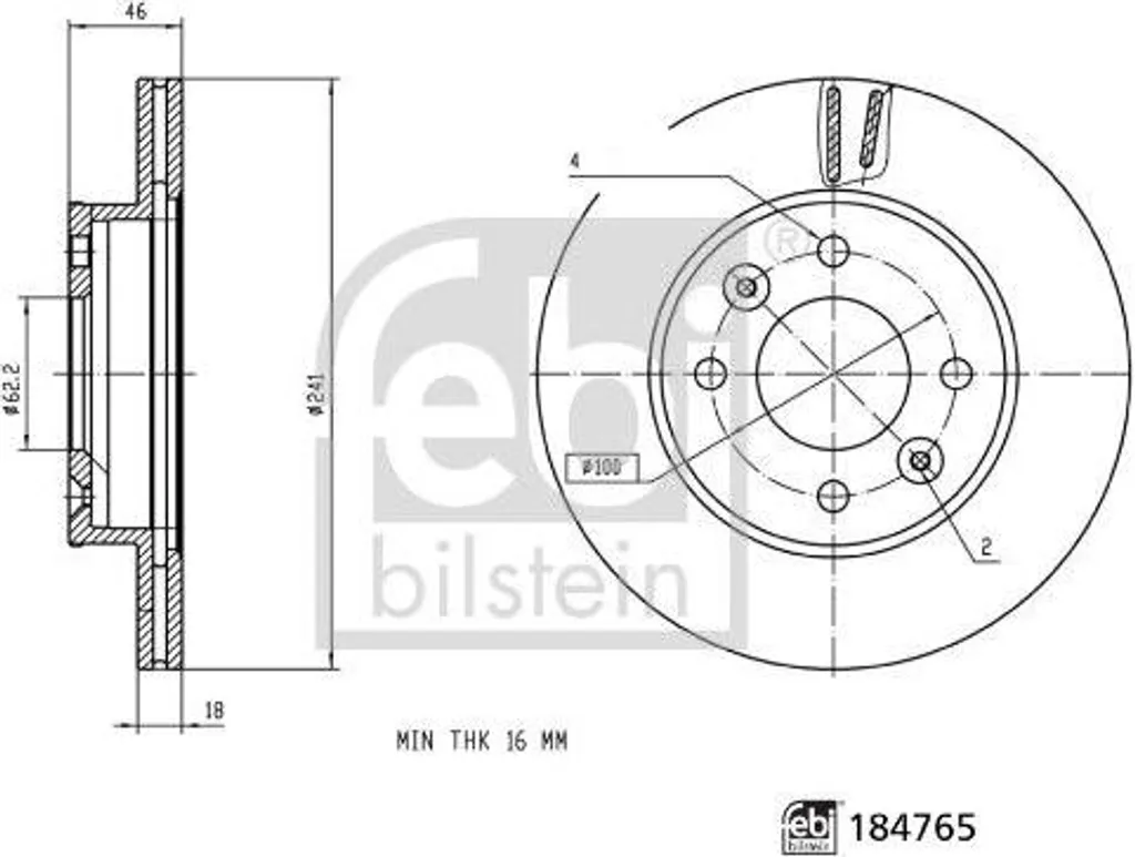 Disque de frein FEBI BILSTEIN 184765 remplace OE 51712G6000 pour Picanto