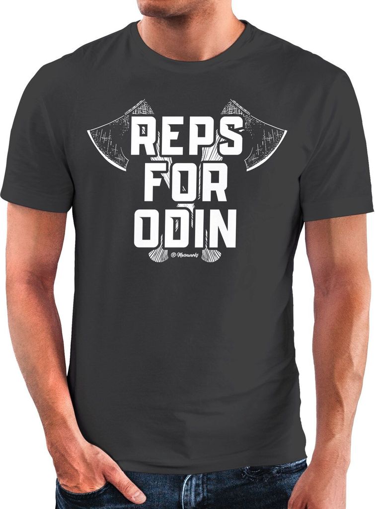 Herren T-Shirt Reps for Odin Fitness Gym Wikinger-Gott Satire Parodie Fun-Shirt Spruch lustig Moonworks anthrazit S