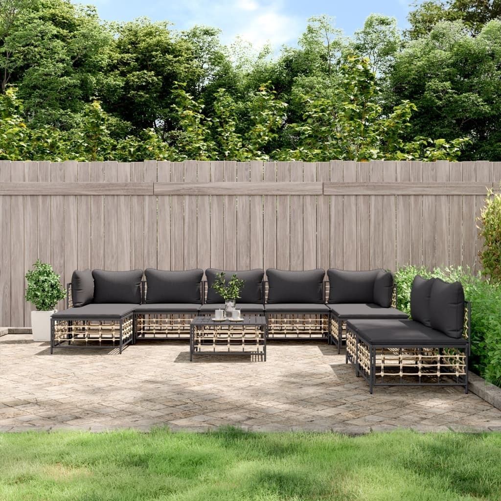 "2026 Promotion" 10-tlg. Garten-Lounge-Set - Loungesofa - mit Kissen - Anthrazit Poly Rattan - Gartensofas CC9857