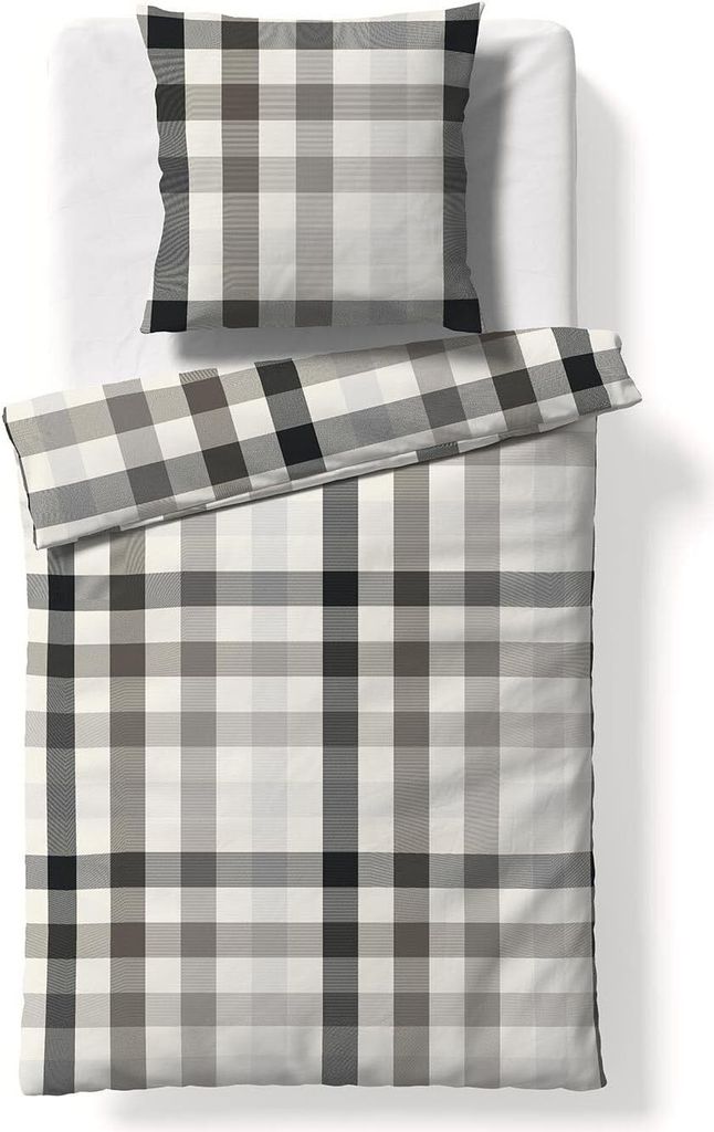 Fleuresse Lech Edelflanell Bettwäsche 240x220 Karo silber grau schwarz 603742-37