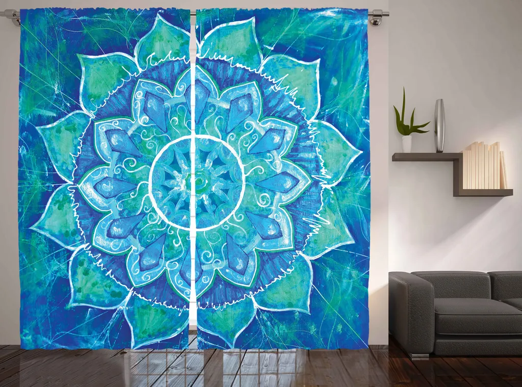 Décoration de fenêtre Mandala pour chambre à coucher 280x225cm Bleu et Vert