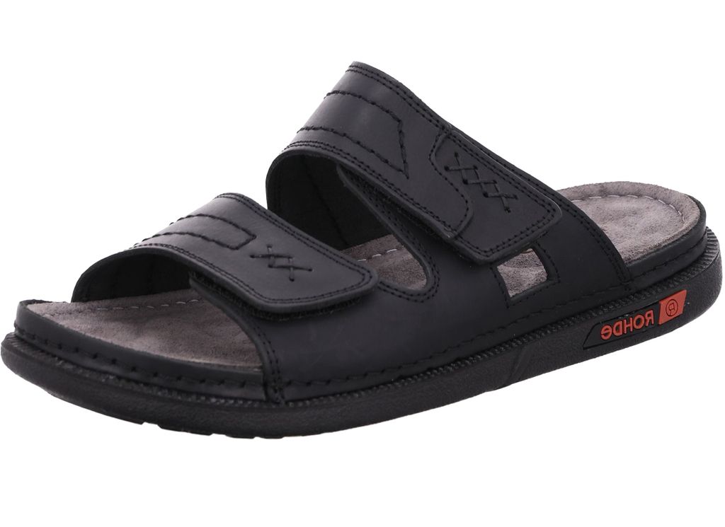 Rohde Herren Pantolette Leder Klettverschluss Clog Cento 6003, Größe:46 EU, Farbe:Schwarz