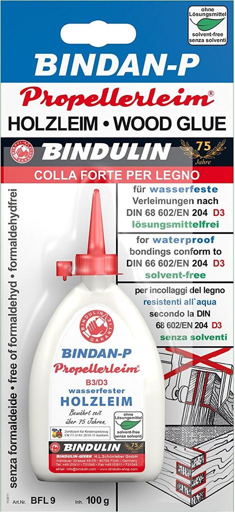 Bindan-P Propellerleim Holzleim 100 g Flasche inkl. Microfasertuch (100% Polyester) und Pinsel
