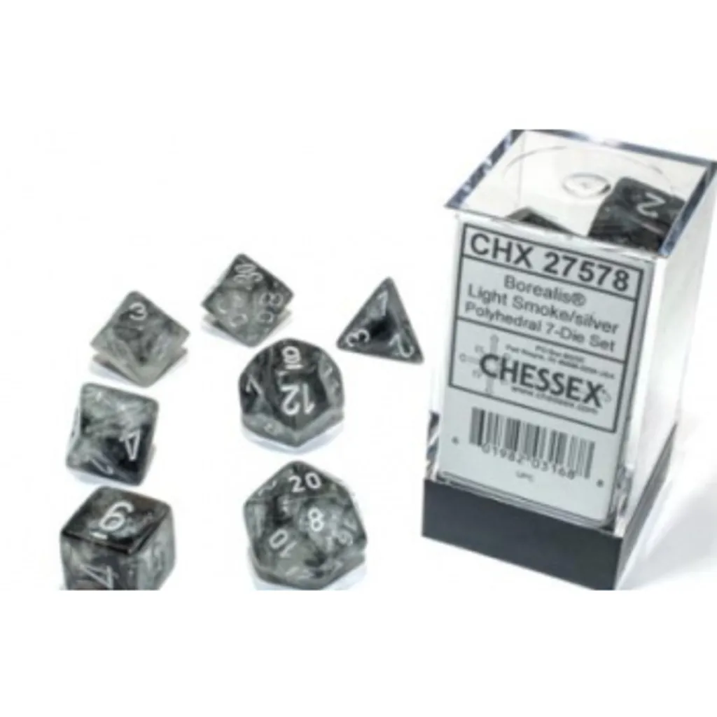 Chessex Borealis Light Smoke Silver : Jeu de 7 Dés de Jeu de Rôle
