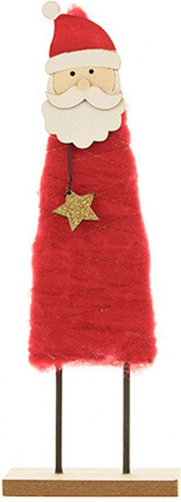 Weihnachtstischdekoration: Plüsch-Rentier-Weihnachtsmann-Figur aus Wollfilz mit Holzsockel für winterliche Etageren und Kaminsimse.