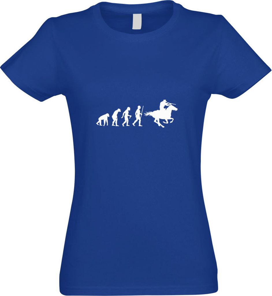 Kiwistar - T-Shirt tailliert - Damen - royal - Cowboy mit Pferd Evolution - mit Motiv Bedruckt - Funshirt Design - Sport - Freizeit - Damen - L