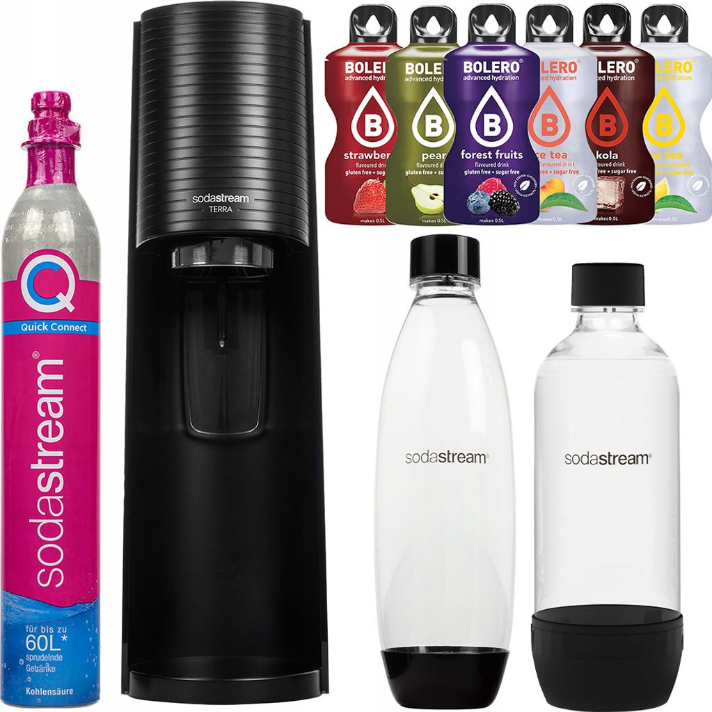 Sodastream Trinkwassersprudler Terra Schwarz 2x1L Flaschen Bolero Set