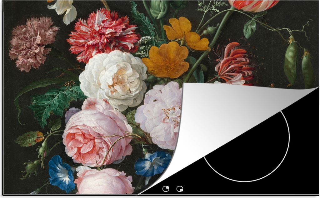 KitchenYeah Herdabdeckplatte Stilleben mit Blumen in einer Glasvase - Gemälde von Jan Davidsz. de Heem , 77x51cm, Küche Deko, Glaskeramikkochfe...