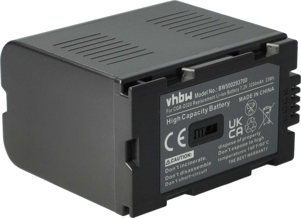 vhbw Akku Ersatz für Panasonic CGP-D110, CGP-D12, 0CGP-D220, CGP-D28SE/1B, CGP-D320E/1B, CGP-D320 für Videokamera Camcorder (3200 mAh, 7,2 V, Li-...