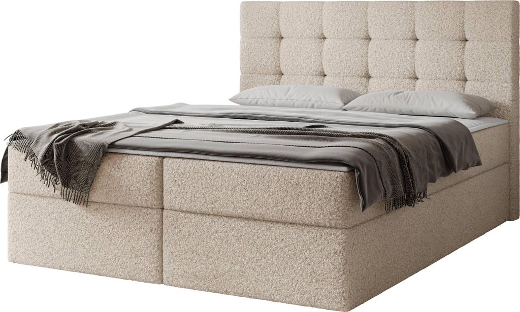 MIRJAN24 Boxspringbett Luanda Boucle, Doppelbett mit zwei Bettkästen und Matratze, Ehebett (Farbe: Lambi 06, Größe: 140x200 cm)