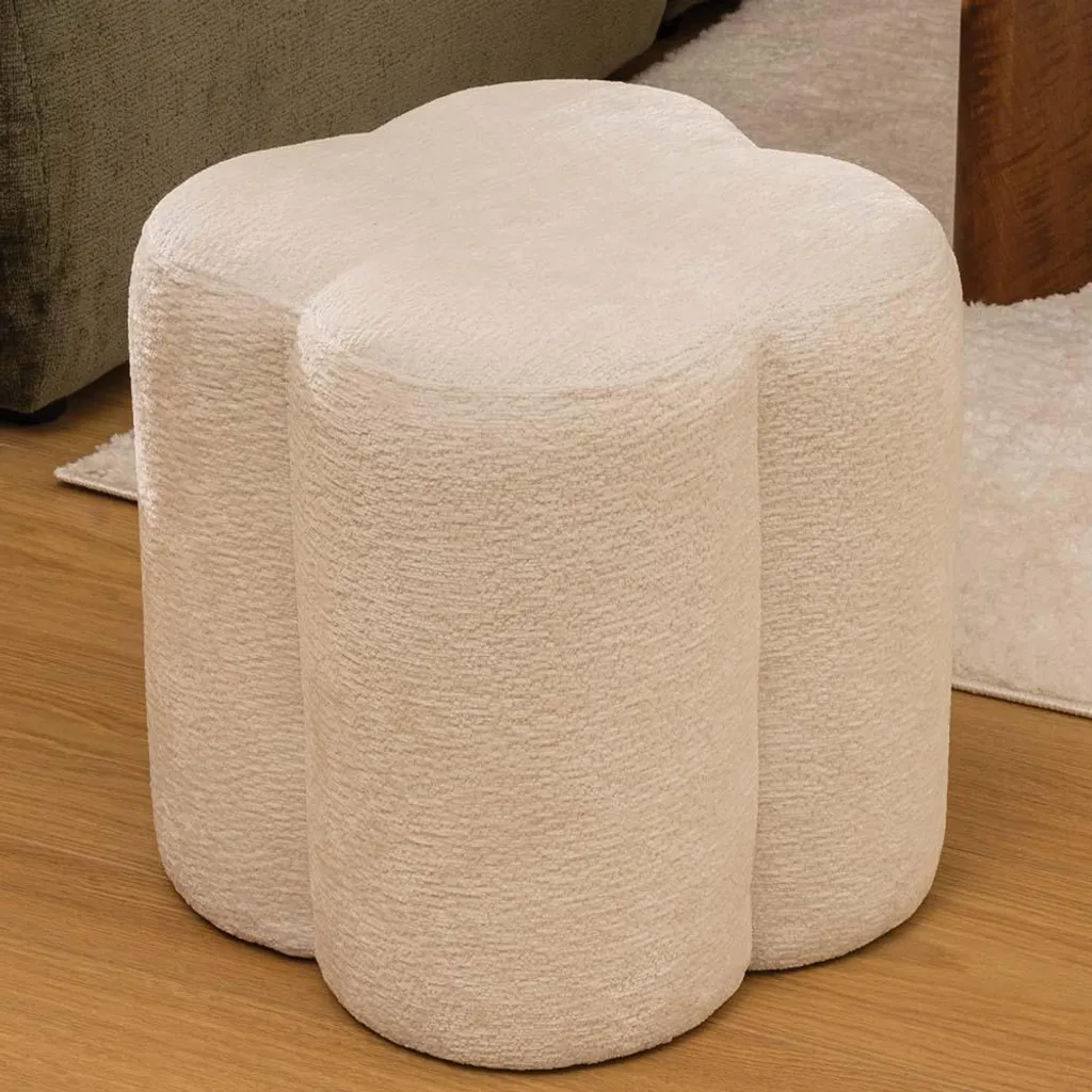 Pouf en tissu bouclé blanc Rodin 35 cm - Texture douce et look épuré