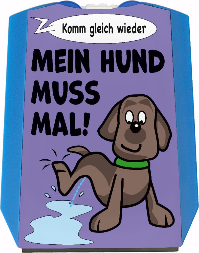 Hund muss mal! Parkscheibe in lila mit 2 Einkaufswagenchips