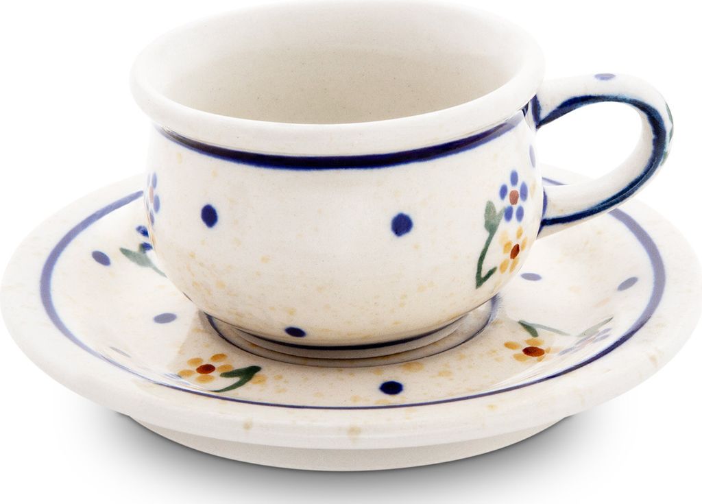Original Bunzlauer Keramik 40 ml Espressotasse Mokkatasse Ø5,8 cm mit Untertasse Ø10,0 cm für 1 Espresso Design 111