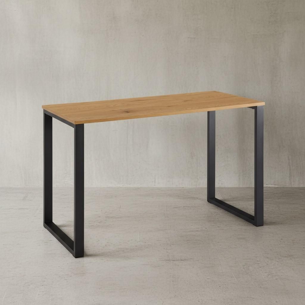 Schreibtisch Eiche-Nachbildung / Schwarz 120x60x76 cm Design Computertisch, Homeoffice Bürotisch Klein Hell, Laptoptisch Arbeitszimmer mit Metallb...