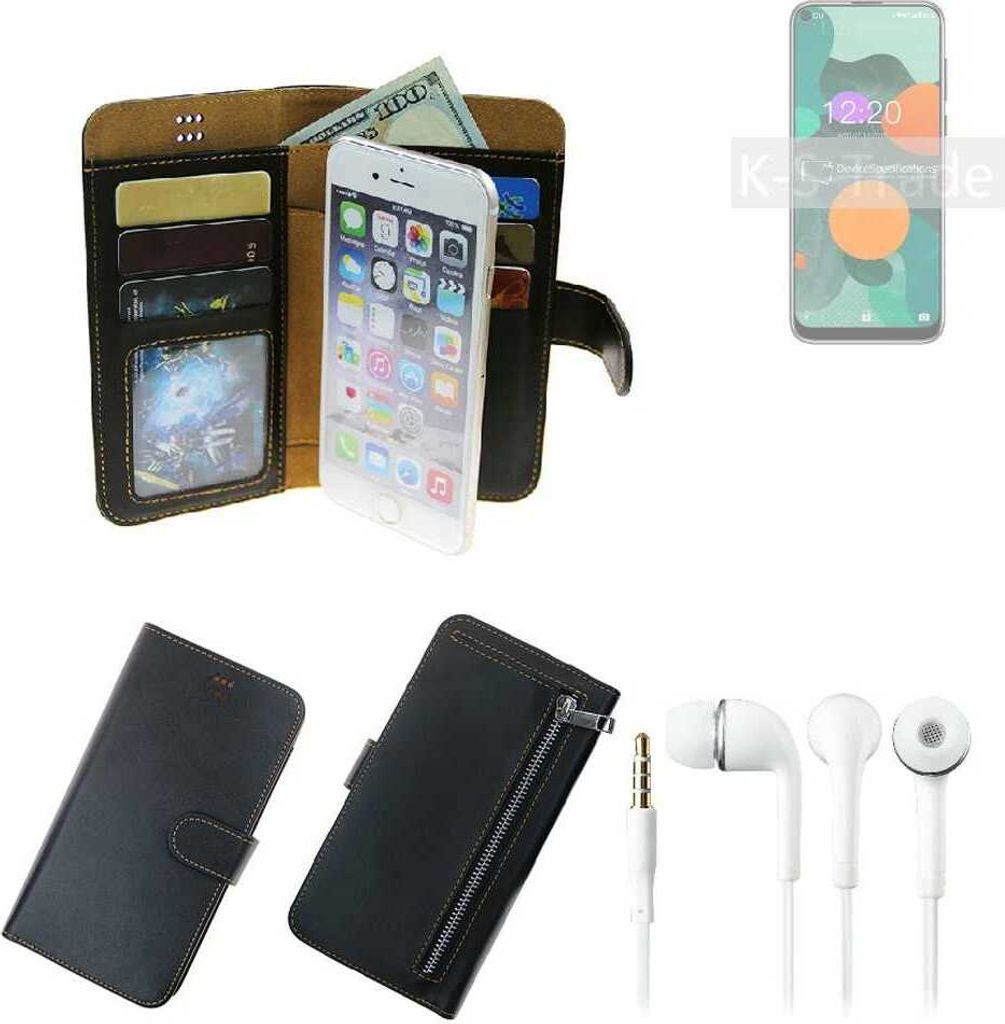 TOP SET Handy Hülle Schutz Hülle kompatibel mit Oukitel C17 Pro schwarz aus Kunstleder + Kopfhörer Smartphone Tasche vollwertige Geldbörse