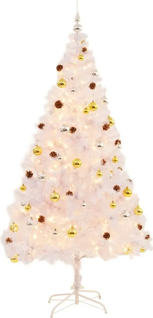 Grand sapin de Noël blanc artificiel 210 cm avec kits de décoration complet