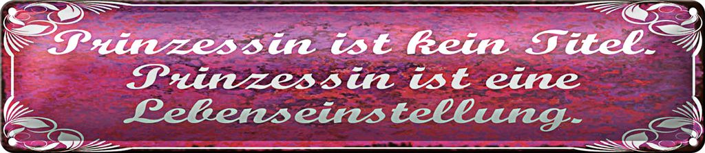 Blechschild Spruch 46x10cm Prinzessin ist kein Titel ist Dekoration