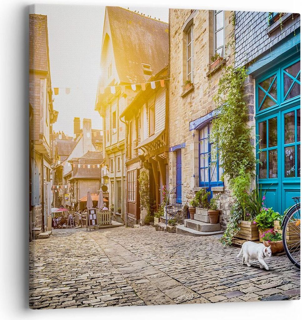 Bild auf Leinwand - Leinwandbild - stadt straße katze - 40x40cm - Wand Bild - Wanddeko - Wandbilder - Leinwanddruck - Bilder - Kunstdruck - Wandde...