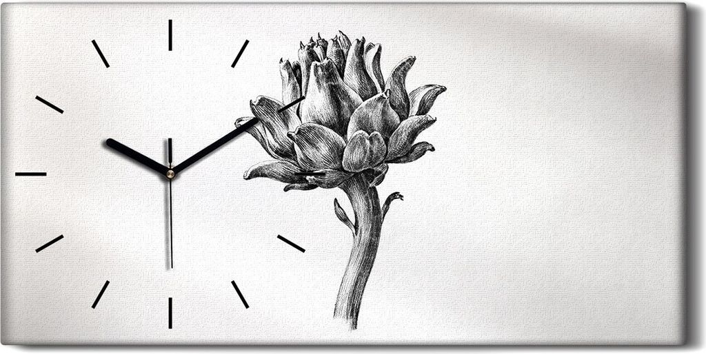 Dekor Leinwand Uhr Wandbilder Geräuschlos 60x30 Zeichnung Florale Blumen Kunst - schwarze Hände