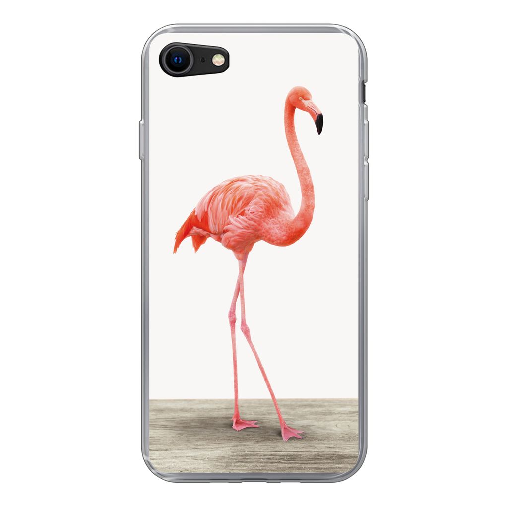 MuchoWow Handyhülle Schutzhülle Hülle für iPhone 7 Flamingo - Rosa - Vogel - Mädchen - Jungen - Kind Silikon Softcase Handy Hülle - Kartenh...